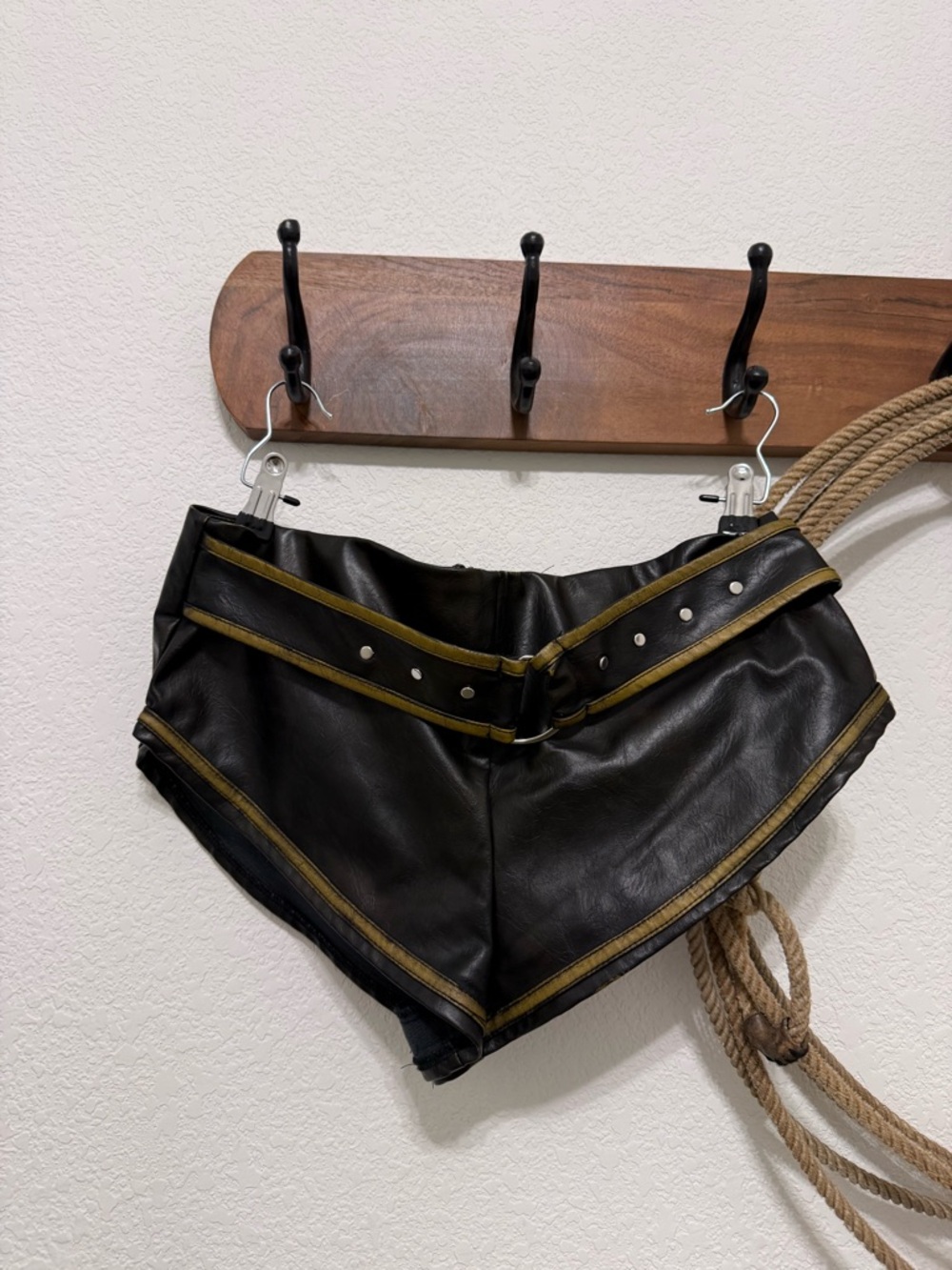 PrettyLittleThing Black Faux Leather High-Waist Shorts with Gold Trim